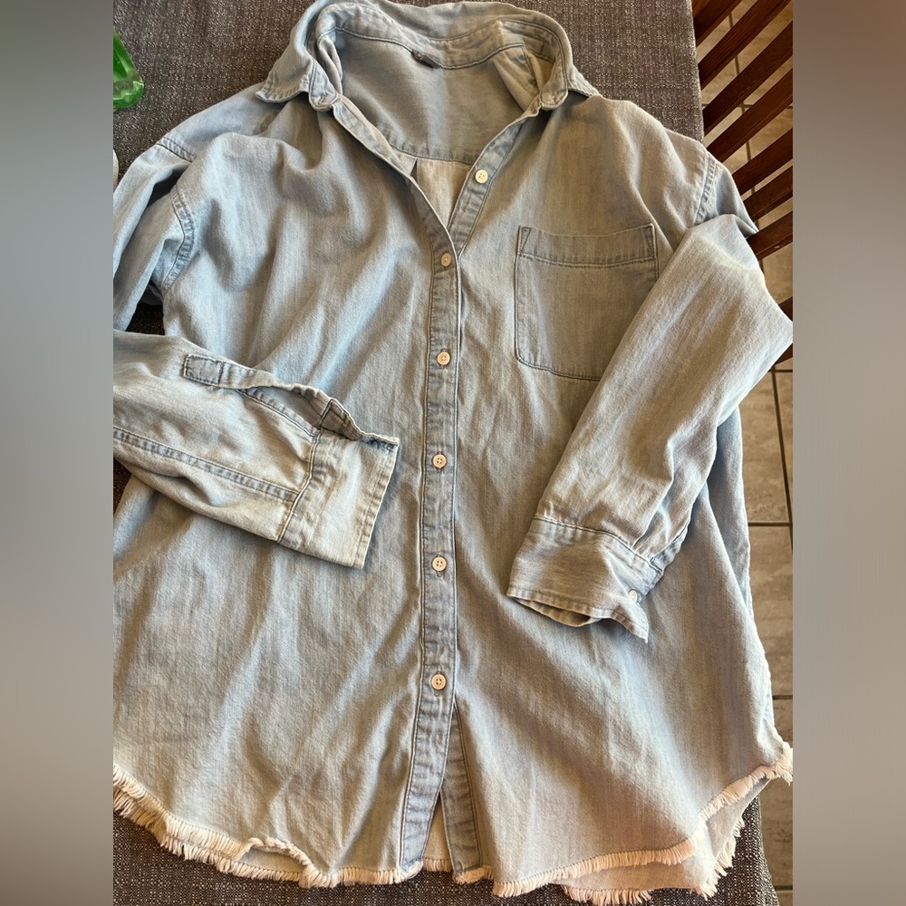 Aerie denim long sleeve button-down blouse size medium new without tags